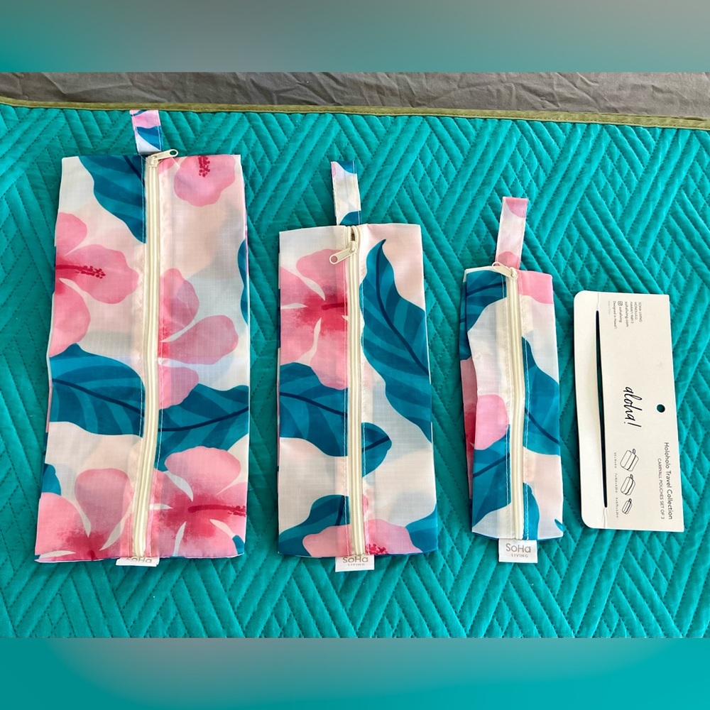 3-Piece SoHa Hibiscus Floral Travel Pouch Set; Designed in Hawaii